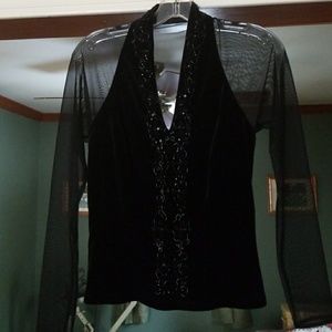 Dressbarn Velvet beaded top with sheer sleeves